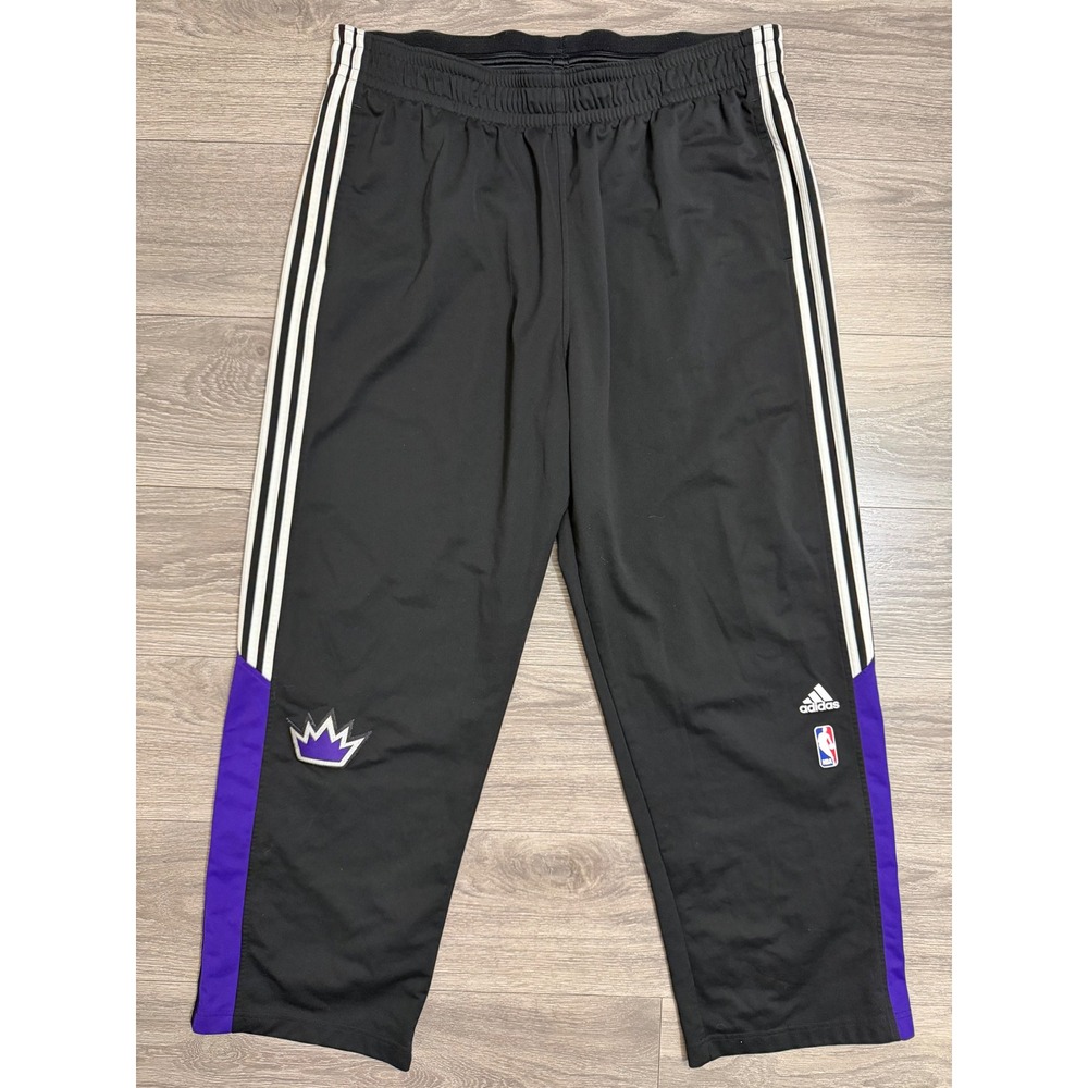 Adidas NBA Sacramento Kings Mens 2XL Black Track Pants Purple Stripe Basketball